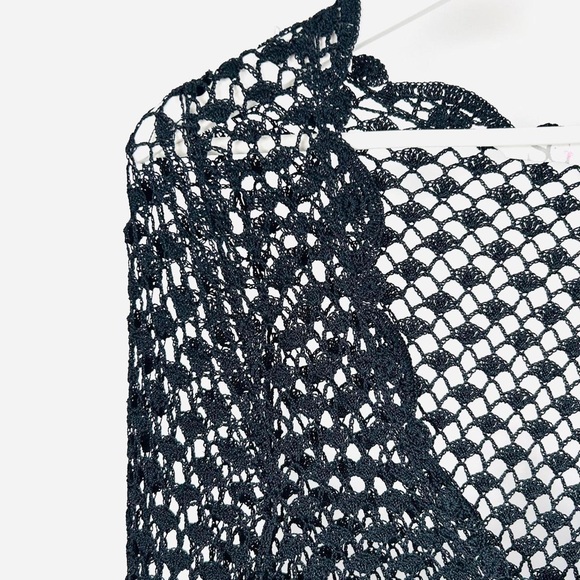 Vintage 90s Y2k Crochet Knit Shrug cropped Cardigan UK 10 12 Black Gothic Witch - Picture 4 of 8